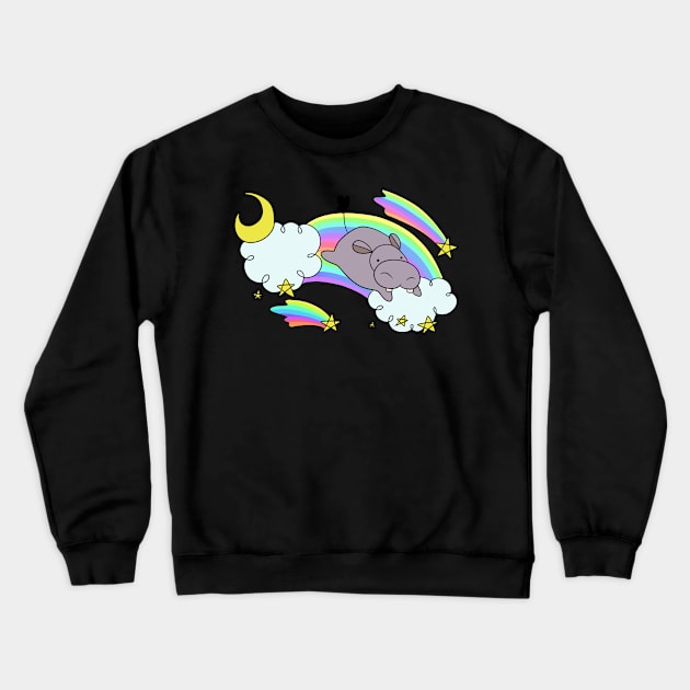 Rainbow Cloud Shooting Star Hippo Crewneck Sweatshirt by saradaboru